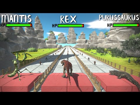 Mantis vs REX vs Purussaurus [Triple Deathrun] - Who's Stronger? Animal Revolt Battle Simulator ARBS