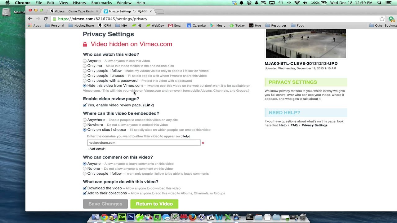 Setting Permissions on Vimeo
