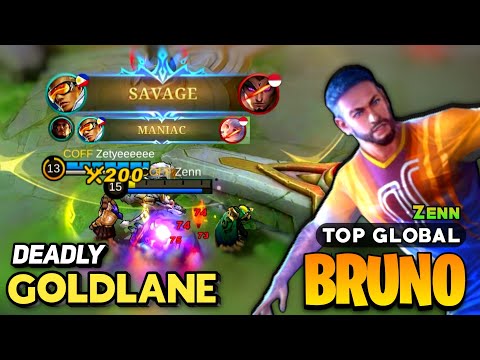 SAVAGE & MANIAC! Bruno Neymar Skin [ Bruno Best Build Top Global ] By Zenn - Mobile Legends