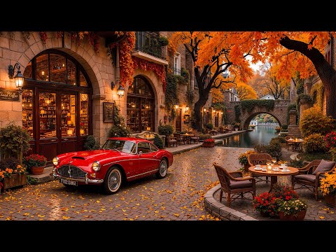 Sweet Fall Morning in Cozy Coffee Shop Street Ambience 🍂 Soft Piano Jazz Music for Work, Great Mood