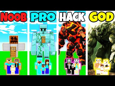 Minecraft: FAMILY GOLEM HOUSE BUILD CHALLENGE - NOOB vs PRO vs HACKER vs GOD in Minecraft