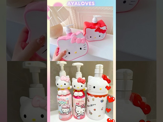 Vídeo relacionado con Dispensador de jabón Hello Kitty, accesorio de baño rosa y blanco, bomba de loción de resina