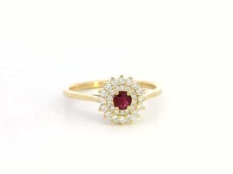 18K Gold Ruby & Diamond Halo Ring – Vintage-Inspired Birthstone & Engagement Jewelry