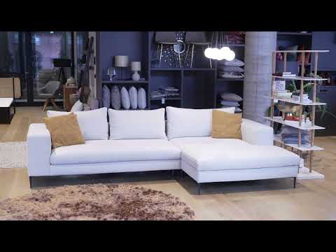 Ecksofa STREAKY BAY mit Longchair Webstoff Caya: Beige - Longchair davorstehend links - Ohne Schlaffunktion - Ohne Hocker