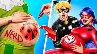 Extreme Makeover For Pregnant LADYBUG! Transformation From NERD to popular SUPERHERO!