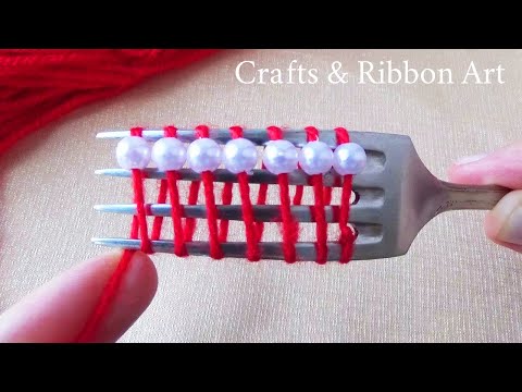 Amazing Woolen Craft Ideas with Fork - DIY Beautiful Woolen Flower - Hand Embroidery Easy Trick