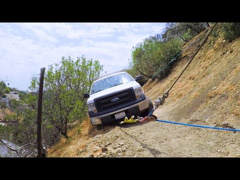 GPS fail! Smart rigging saves this Ford F-150 from falling down a hill