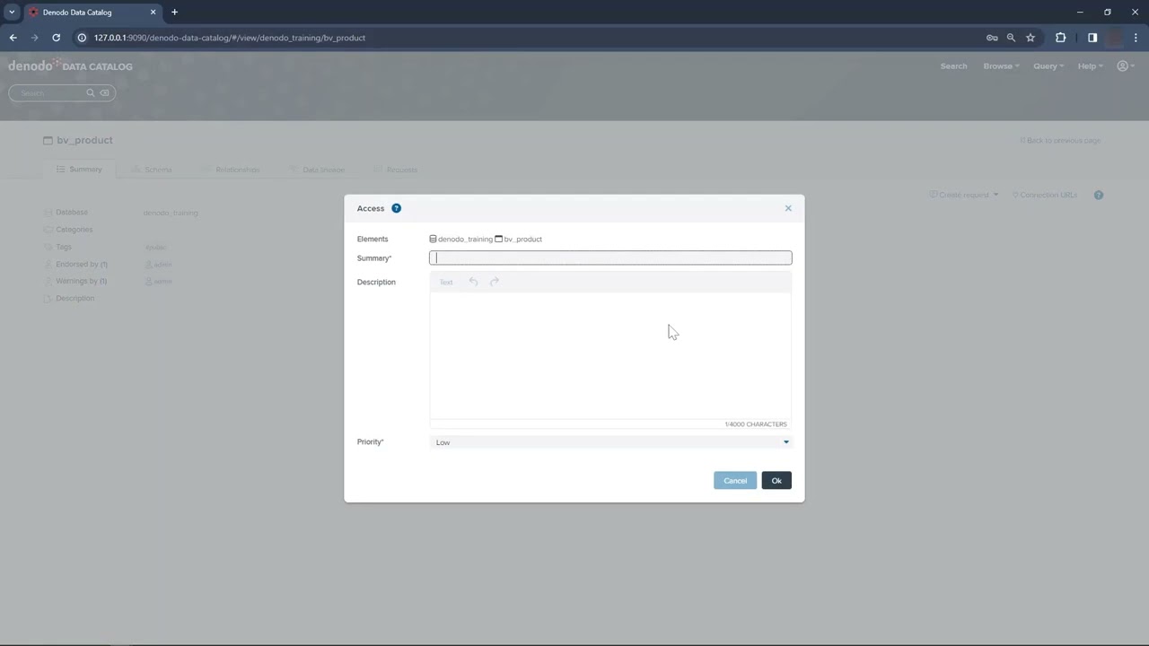 Create request in Data Catalog