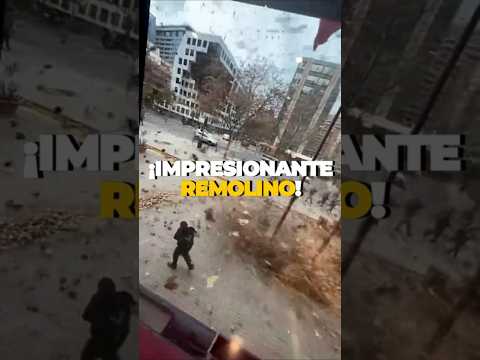 Remolino de polvo sorprende en Las Condes: el viento levantó hojas y escombros en plena calle