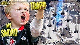 DESTROYING KID w/ *NEW* &quot;INFINITY BLADE&quot; SWORD TRAP on FORTNITE PLAYGROUND MODE (Fortnite Trolling)