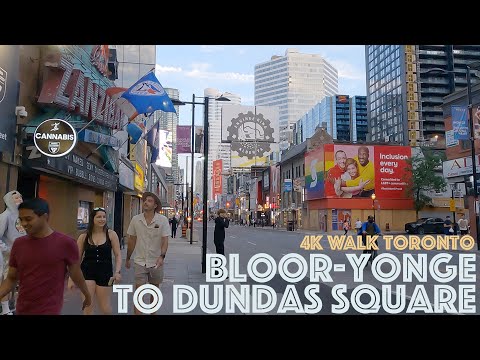 TTC Subway Bloor-Yonge Station to Yonge-Dundas Square (July 2021): 4K Walk Downtown Toronto, Canada
