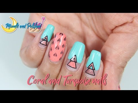 Osws: Coral and turquise nails