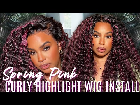 PINK SPRING CURLS?! CURLY Highlight Wig install! (FOR...