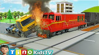 Tow Truck and Mini Excavator Truck for Kids | Railroad Crossing Construction
