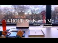 4 HOURS Study with me | at Library Snowy Day | Background noise| POMODORO 60/10| Mindful Studying