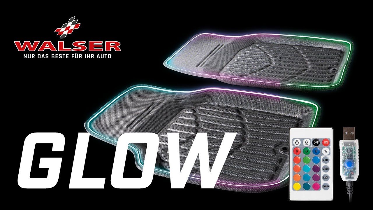 LED-Gummimatte Glow mit Farbauswahl, PKW-Fußmatte mit Lichtfunktionen und Fernbedienung