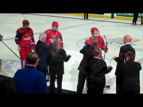 2012 IIHF World Junior Championship Russia Hockey Team Receiving Silver Medal in Calgary Jan 5, 2012