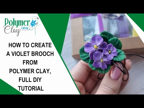 How to create a violet brooch from polymer clay, full DIY tutorial