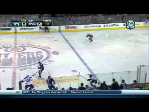 Chris Stewart wrist shot PPG 5-0. Hat trick. St. Louis Blues vs Edmonton Oilers 12/21/13 NHL Hockey