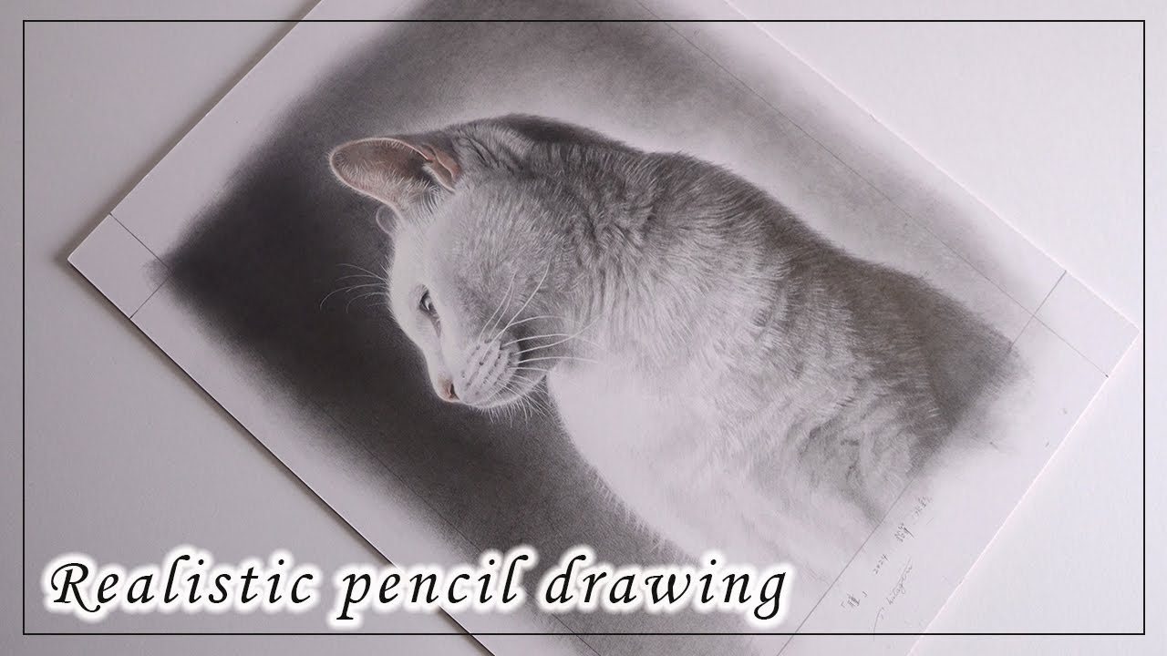 【鉛筆デッサン】猫のリアルな描き方「鉛筆、水彩で少し色付け」