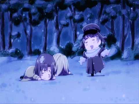 Chibi Russia dancing  next to a wounded Poland and Liet while I play unfitting music