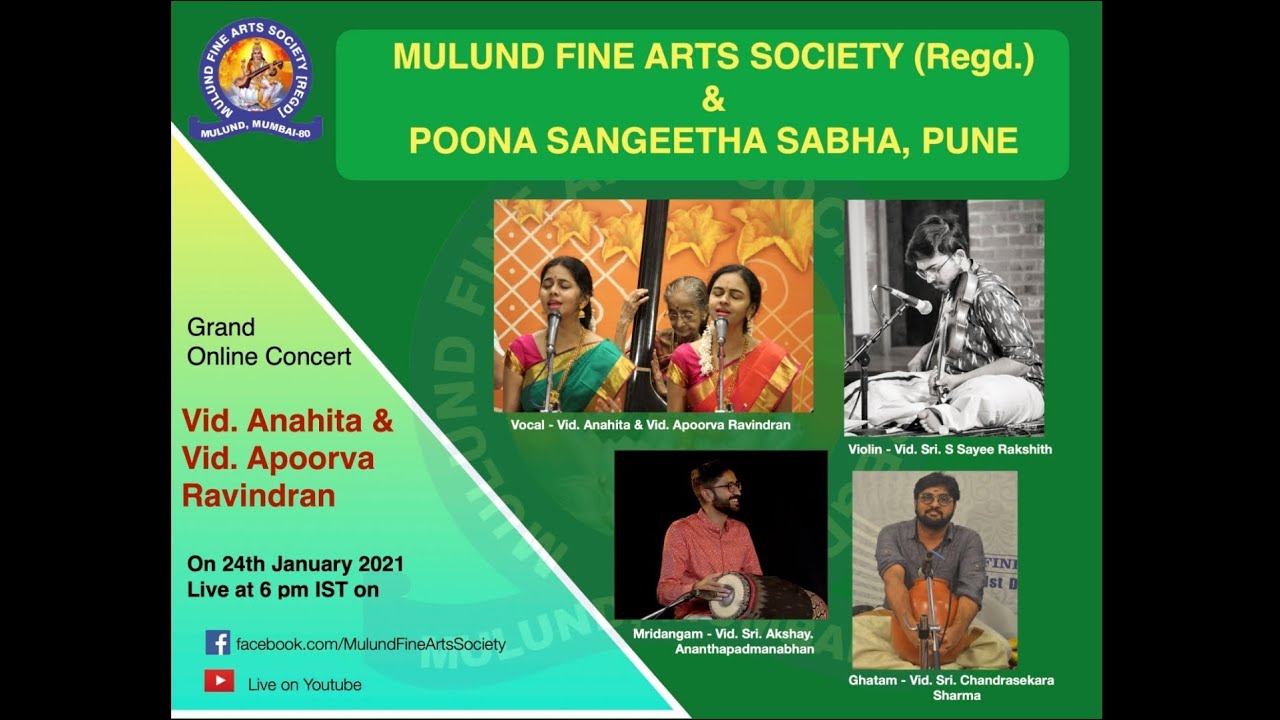 Carnatic Concert by Vidushi Anahita & Vidushi Apoorva Ravindran | Mulund Fine Arts Society