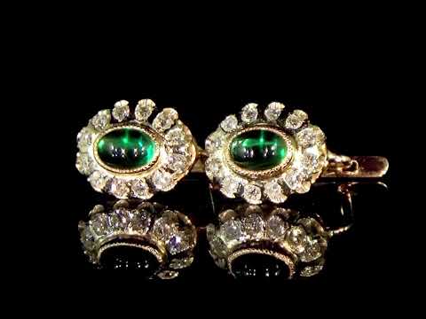 Lady's 14k Yellow/White Gold Emerald and Diamond Earrings