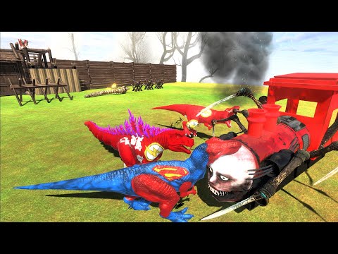 EP4 Epic Death Base Defense: Flash T-Rex & Heroes vs. Choo Choo King's Undead Army! | ARBS