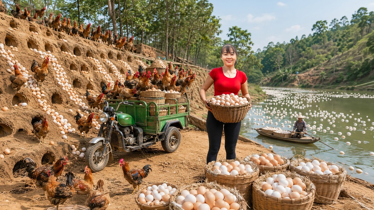 TIMELAPSE -- 365 Days Harvesting A Lot Of Chicken Eggs, Duckling, Duck Eggs and Chicken Go To Sell