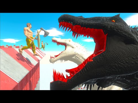 2x TITAN SPINOSAURUS EATS FEEDS IN SLOW MOTION