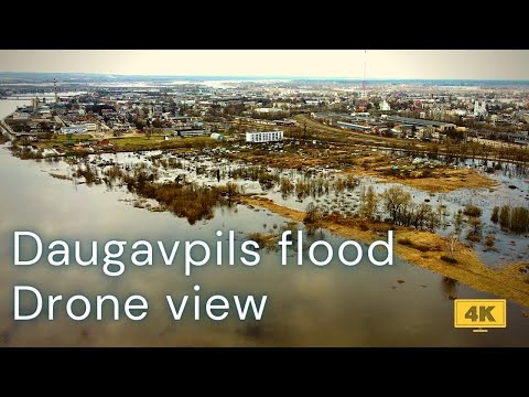 Pavasara PLŪDI Daugavpilī, Latvija | Skats no drona