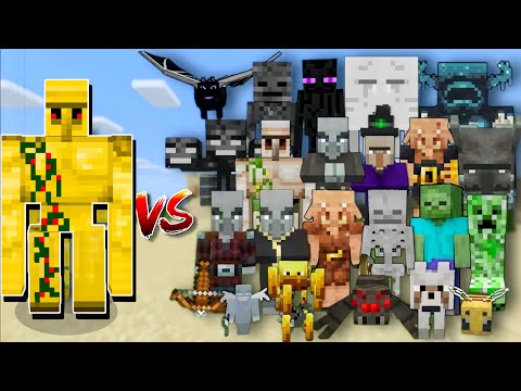 Gold Golem Vs All Mob's! In Minecraft