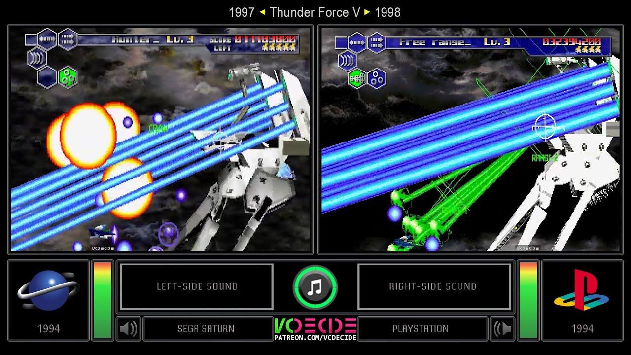 Thunder Force V (Sega Saturn vs PlayStation) Side by Side Comparison