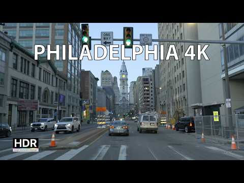Philly 4K - Blue Sunrise - Driving Downtown - USA - HDR