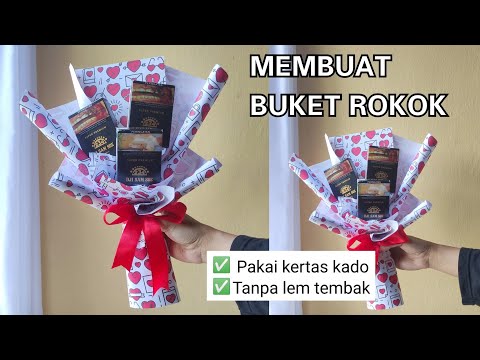IDE KADO AYAH / COWOK | CARA MEMBUAT BUKET ROKOK PAKAI KERTAS KADO TANPA LEM TEMBAK