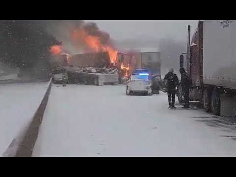 Fiery crash during winter storm forces closure of Oklahoma turnpike