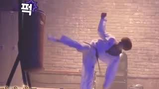 Jungkook looks angry when he practices taekwondo