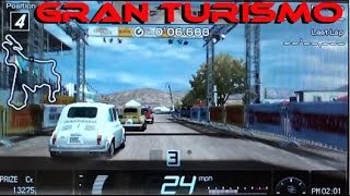 Gran Turismo playing on the PSP with commentary.