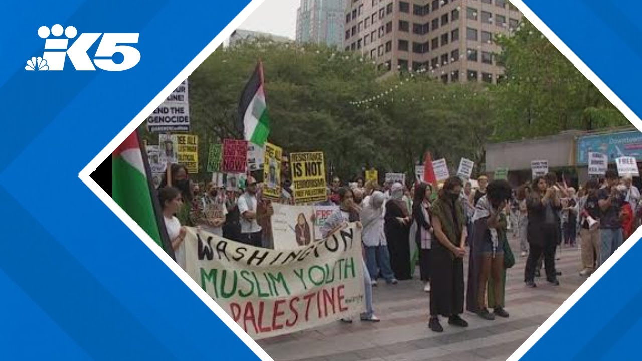 Demonstrators march in Seattle in remembrance of UW grad killed in West Bank
