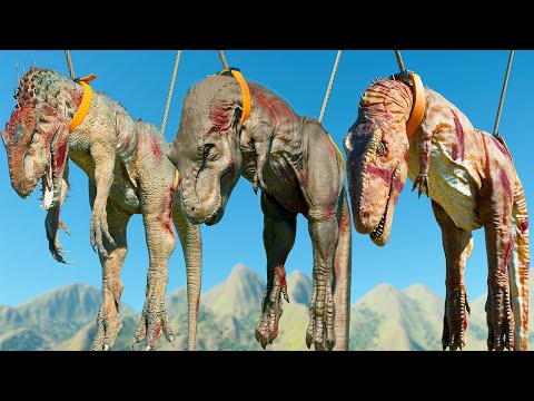 TYRANNOSAURUS REX VS INDOMINUS REX VS GIGANOTOSAURUS EPIC DINOSAUR BATTLE–JURASSIC WORLD EVOLUTION 3
