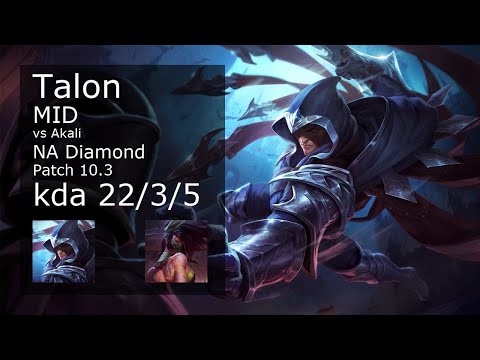 Talon Mid vs Akali - NA Diamond 22/3/5 Patch 10.3 Gameplay