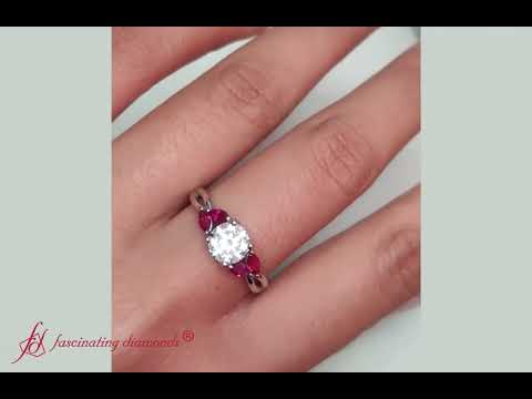 Split Shank Round Cut  Petal Diamond Engagement Ring With Ruby In 18k White Gold #engagementring