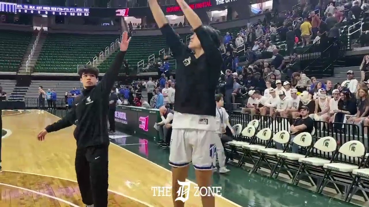 Tri-Unity Christian 2025 G/F Noah Silverton and 2025 G Keaton Blanker warming up for D4 State Final
