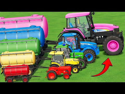 Small to BIG Tractors & TRAILERS vs EXTREME MUDDY PARKOUR with PORTAL TRAP! Farming Simulator 22