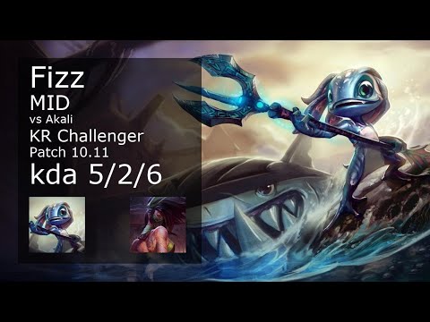 Fizz Mid vs Akali - KR Challenger 5/2/6 Patch 10.11 Gameplay