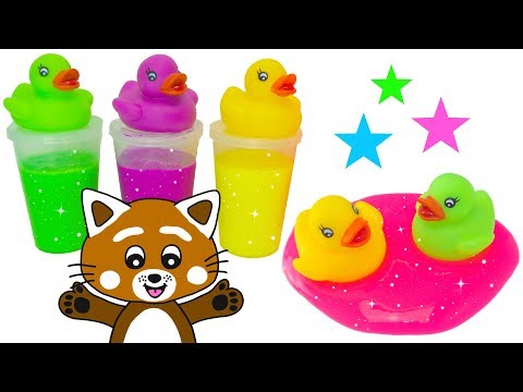 Pukkins leker med ankor i slime - Lek och lär dig färger - Lek med oss