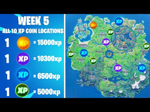 Week 5 Xp Coin Locations! All 10 Xp Coins Week 5 - Fortnite Season 4