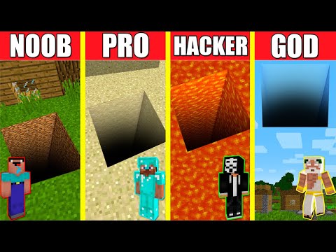 Minecraft Battle: TUNNEL HOUSE BUILD CHALLENGE - NOOB vs PRO vs HACKER vs GOD / Animation PIT HOLE