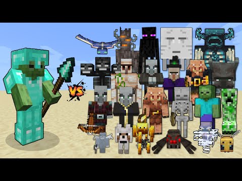 Zombie with Diamond Spear & Armor & speed 2 vs Every Mob in Minecraft (Java Snapshot)