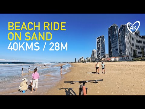 Virtual Beach Bike Ride On Sand 4K | Gold Coast Australia | Ocean Sounds | Relax, Study Or Treadmill